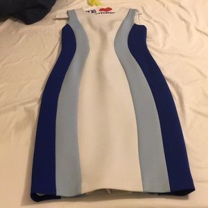 Blue and white sheath dress